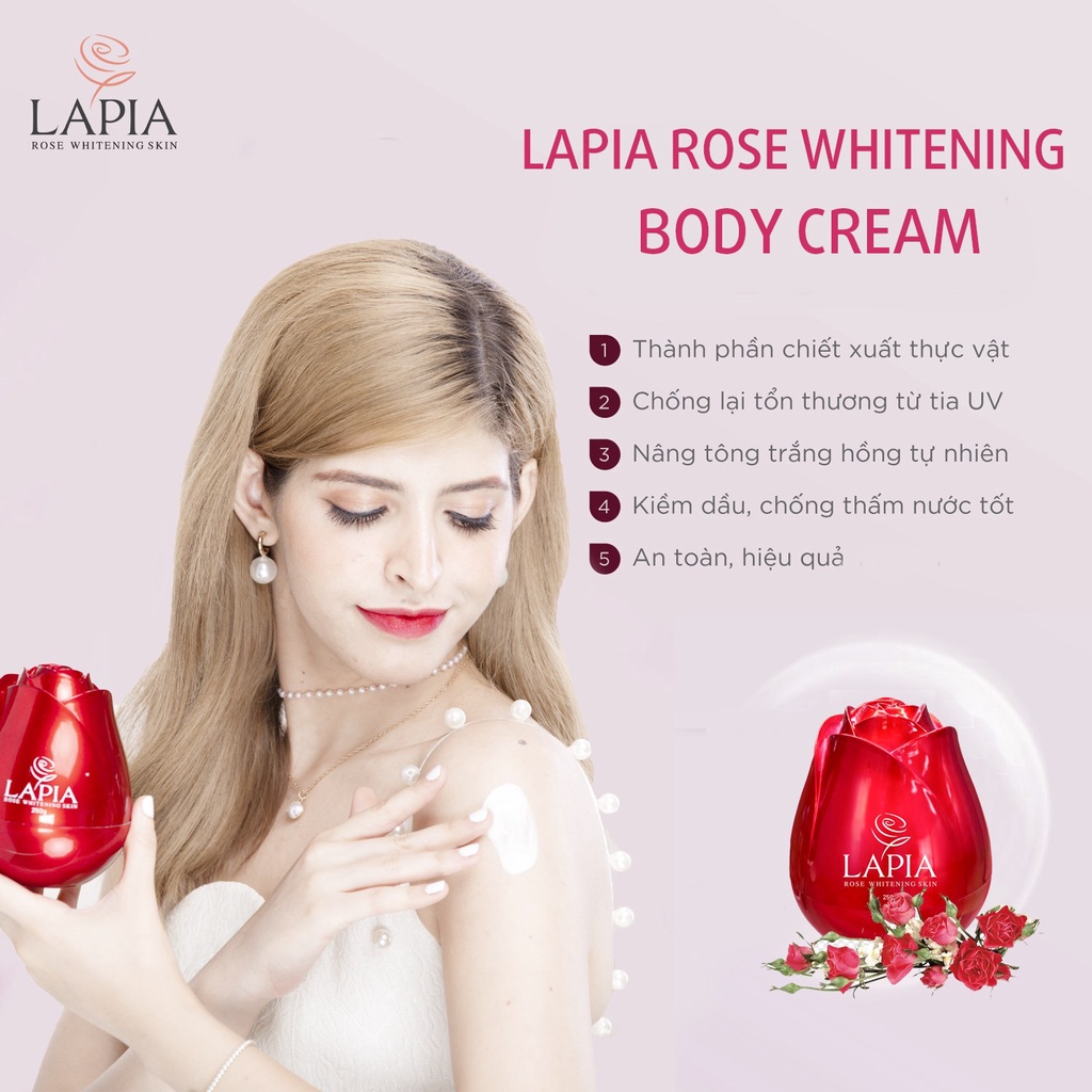 Lapia Rose Body Cream Cấp Ẩm Dưỡng Trắng, Giảm Nếp Nhăn, Tăng Sức Đàn Hồi Cho Da 250g Tặng Xà Bông Tinh Chất Hoa Hồng