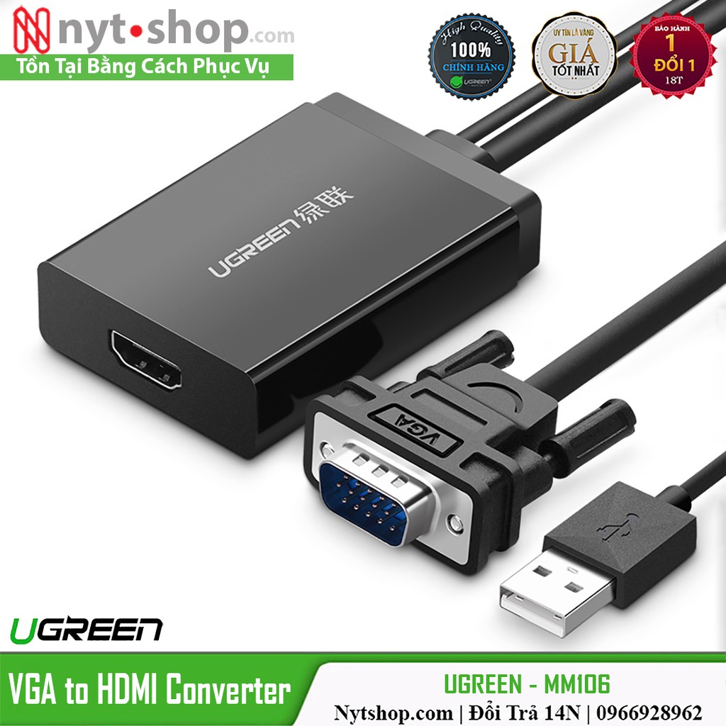 Cáp Chuyển Vga to Hdmi Audio+ Nguồn Usb Ugreen MM106