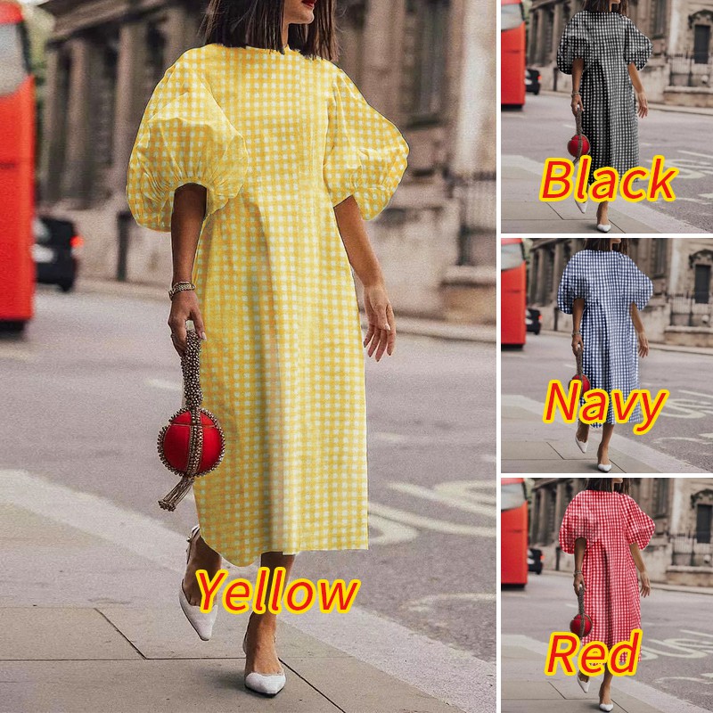 Đầm Vonda Tay 3/4 Dáng Rộng Kẻ Sọc Caro Thời Trang Mùa Hè Cho Nữ | BigBuy360 - bigbuy360.vn