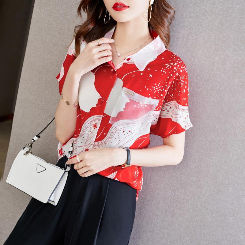 Áo Sơ Mi Lưới Tay Ngắn Cổ Đứng In Họa Tiết Hoa Thời Trang Mùa Hè Dành Cho Nữ