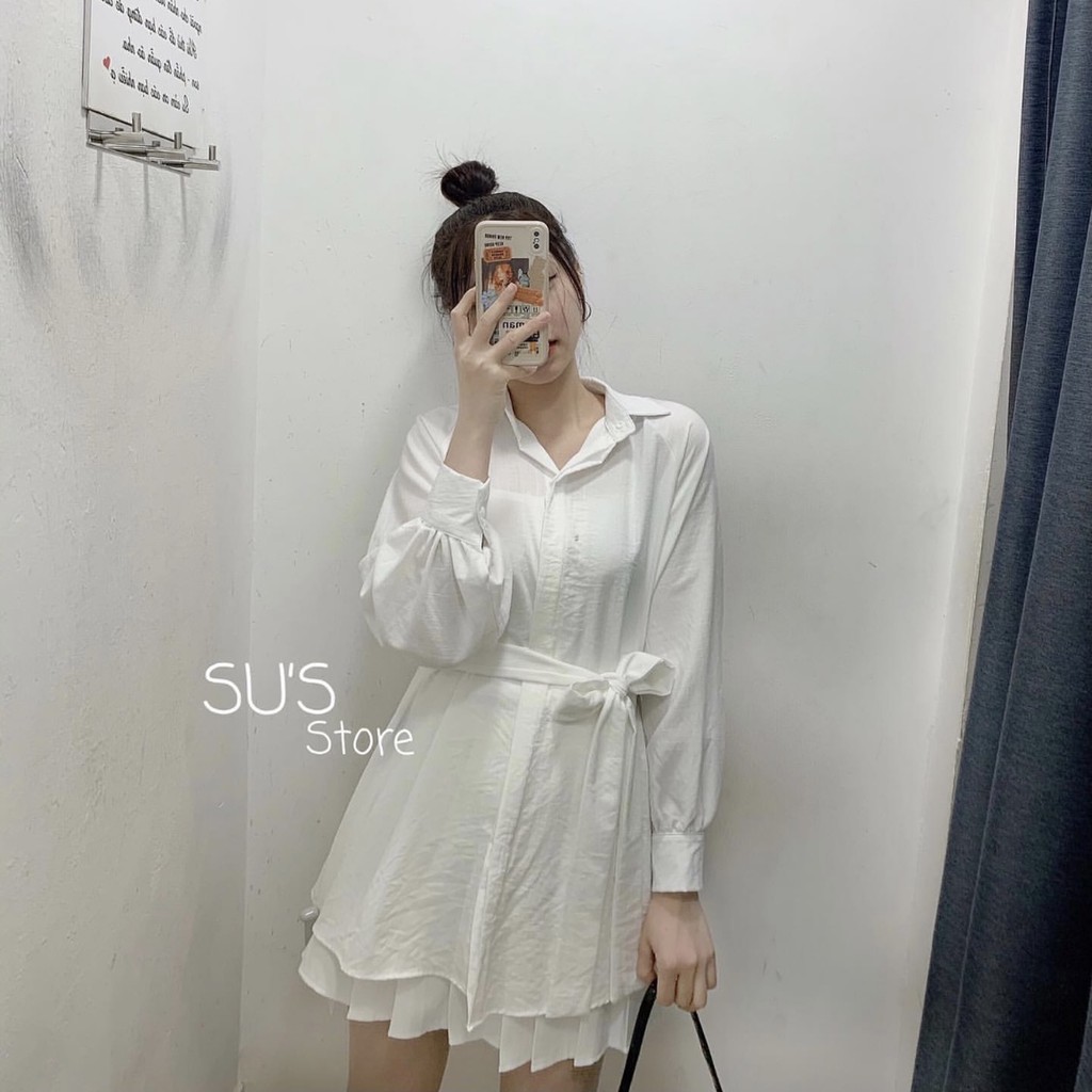 Áo sơ mi dáng dài cúc bấm kèm dây đai A1730 SUSTORE