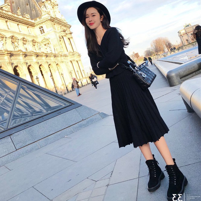 Sét áo váy len xoè thun eo