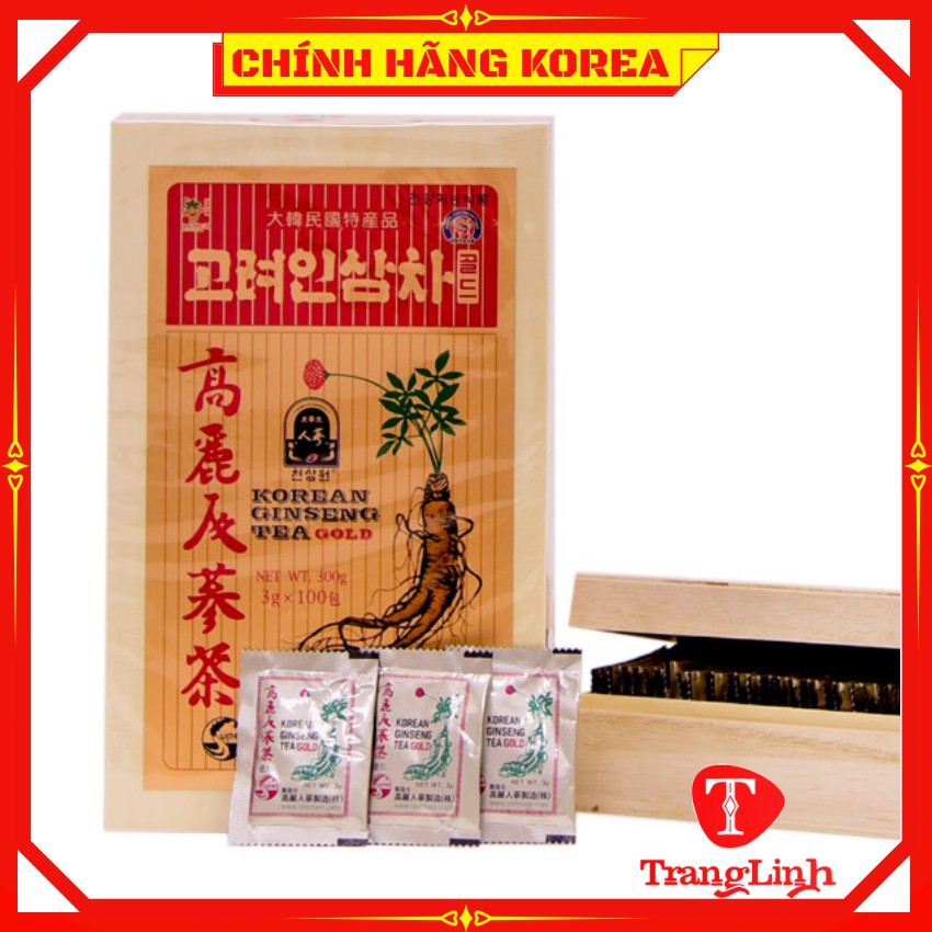 Trà sâm hộp gỗ Okinsam chính hãng - Trà hồng sâm hàn quốc hộp 100 gói - tranglinhkorea