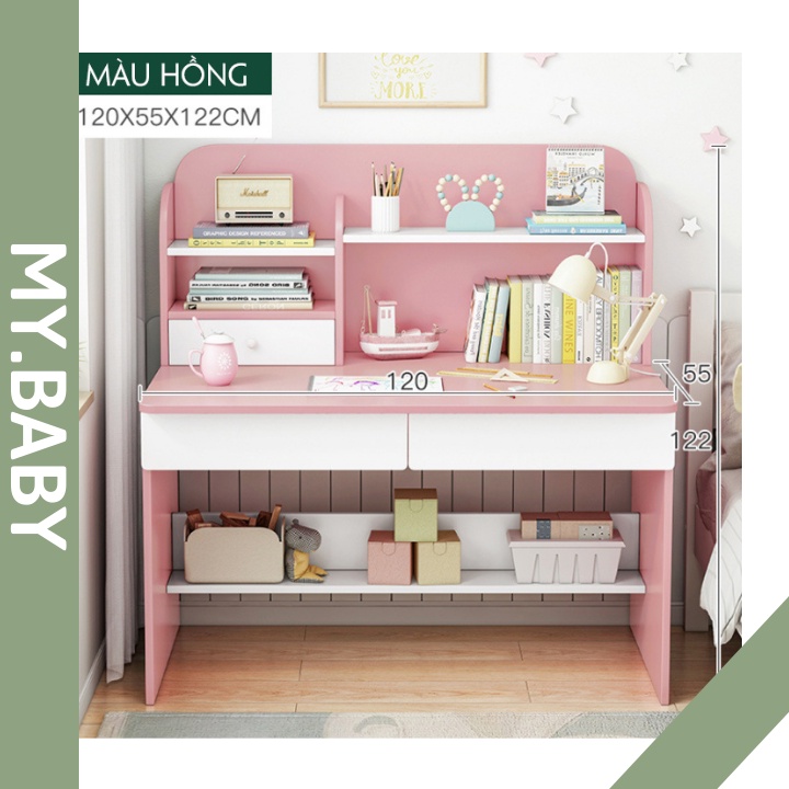 Bàn học gỗ 2 màu dễ thương, bàn học cho bé có ngăn kéo và kệ sách -My.Baby Offcial