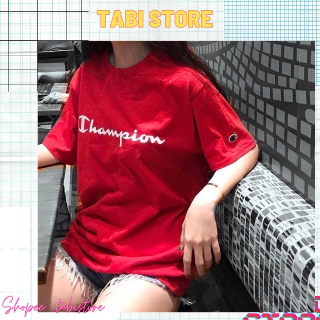 Áo tay lỡ dáng rộng unisex dưới 75kg chất thun tabi store - Champion