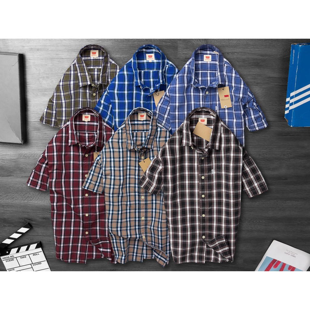 [Ảnh thật 100%] Áo sơ mi caro tay ngắn cao cấp LEVIS màu Xanh Dương kẻ trắng - Phong Cách Du Lịch | BigBuy360 - bigbuy360.vn