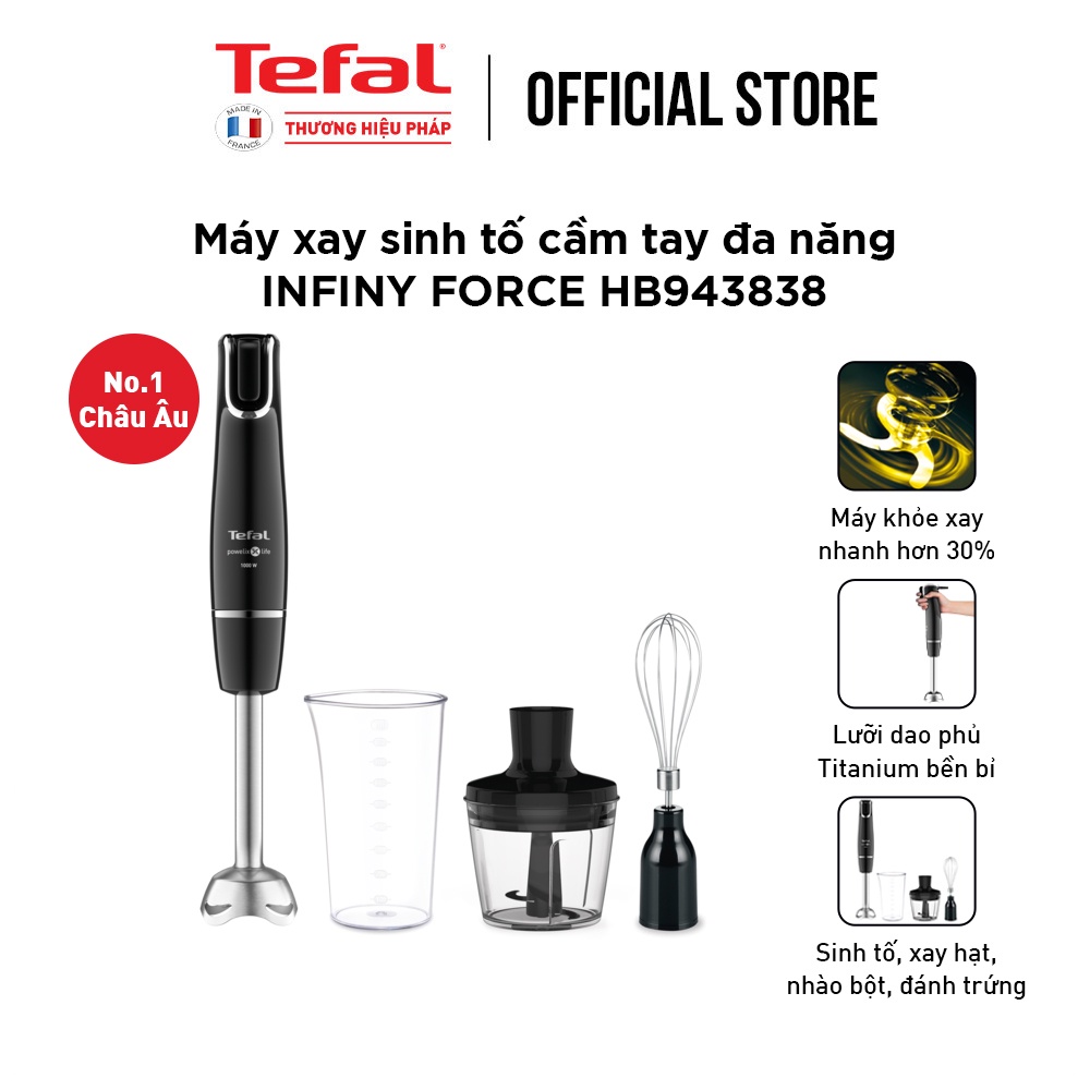 [Mã ELTEFAL11 giảm 7% đơn 500K] Máy xay sinh tố cầm tay Tefal HB943838 - đen, 1000W