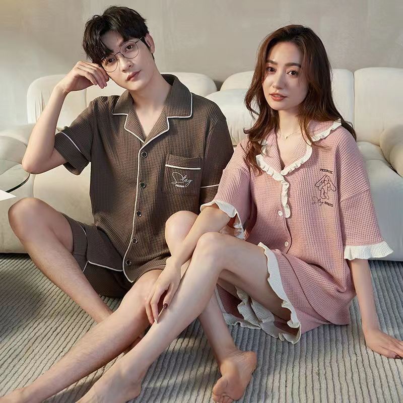 Bộ Đồ Ngủ Mặc Nhà Tay Ngắn Vải Cotton Mỏng Thời Trang Mùa Hè Cho Các Cặp Đôi