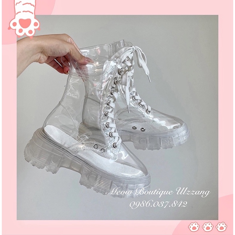 Giày boot cổ cao trong suốt đế 5p chống trơn trượt tặng kèm tất cổ cao màu ngẫu nhiên ulzzang kèm ảnh thật