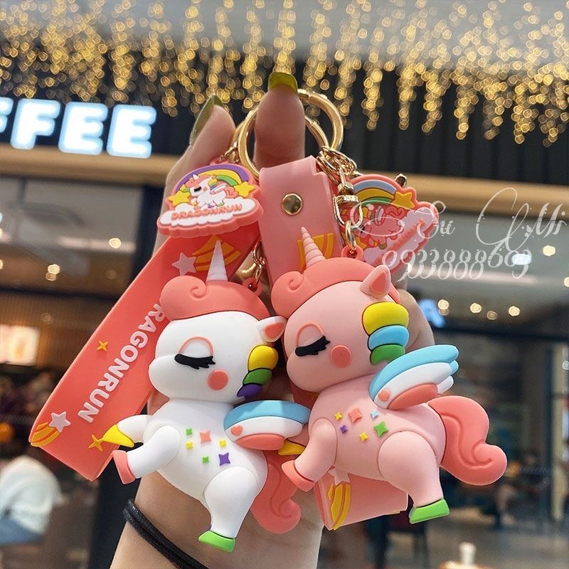 Móc khóa ngựa pony cao cấp -Móc khóa kì lân bảy sắc cầu vồng siêu treo balo túi xách.