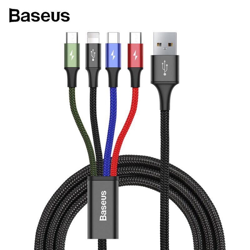 Dây sạc 4 đầu Baseus 4 in 1 lightning micro usb type c - cáp sạc đa năng 3 in 1 cho iphone samsung ..vv