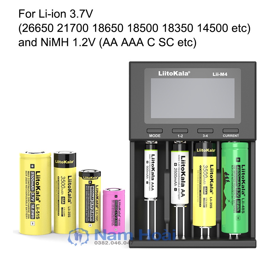 Bộ sạc pin thông minh LIITOKALA LII-M4 với 4 ô cho pin 18650 26650 14500 AA AAA