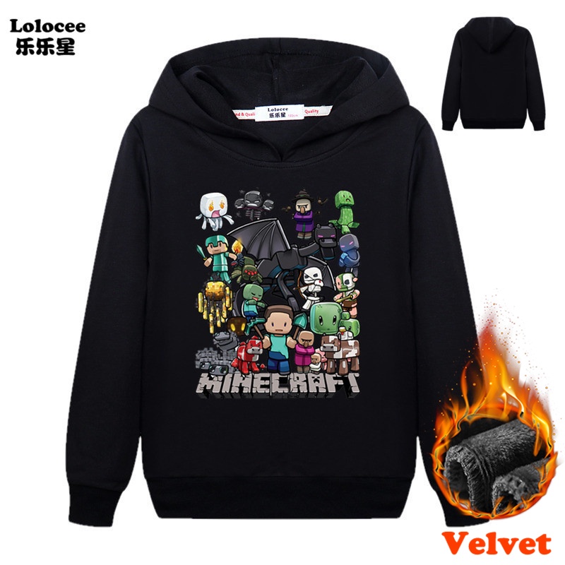Áo hoodie nhung in hình hoạt hình Minecraft thời trang mùa đông dành cho bé trai 2021