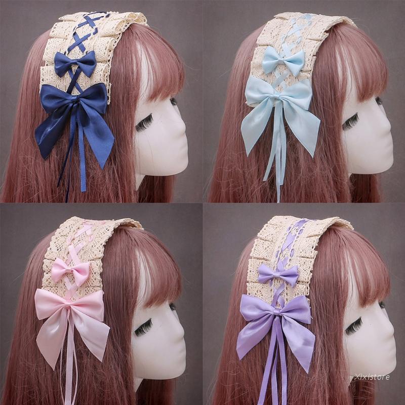 XIXI Băng đô cài tóc đính nơ phong cách lolita dễ thương cho nữ