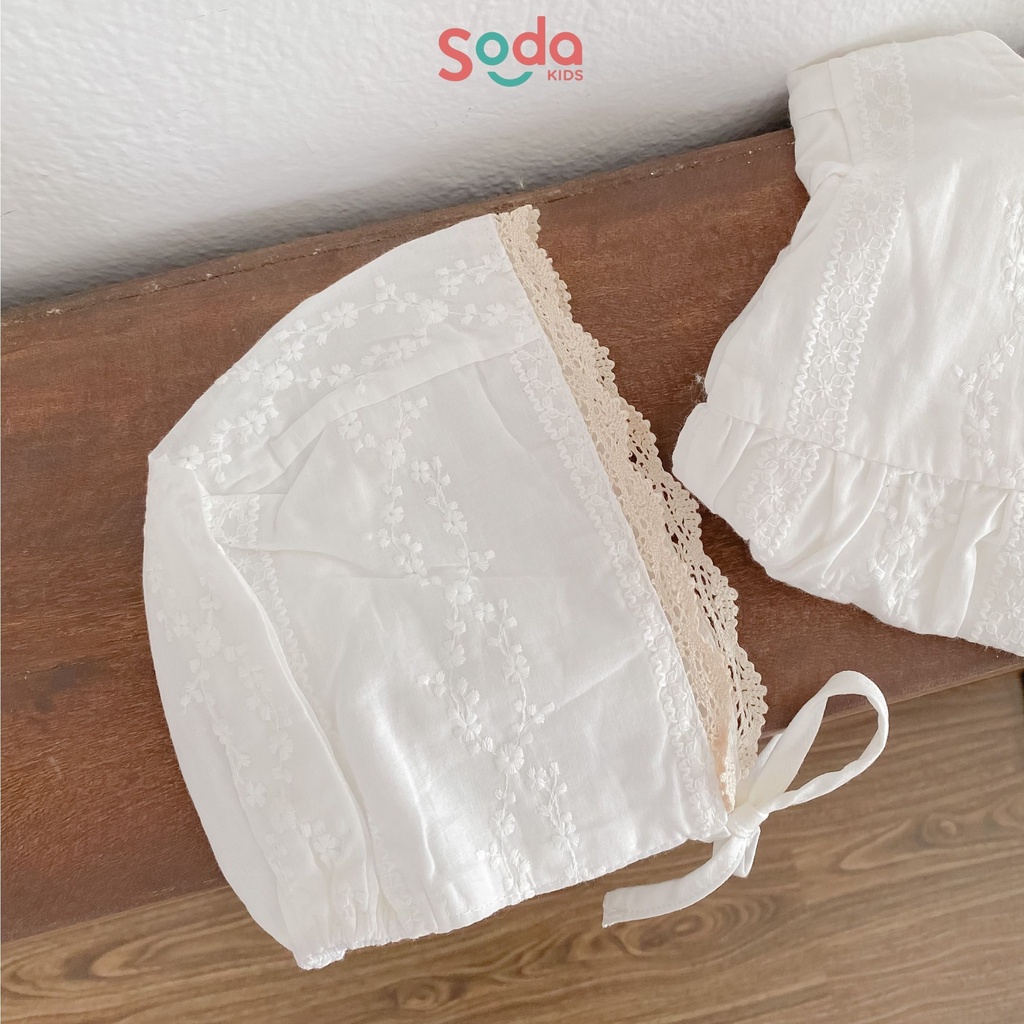 Body cho bé gái SODA KIDS tặng kèm mũ ren trắng, chất liệu thô mềm, mỏng, mát