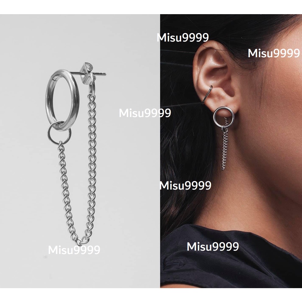 Khuyên titan tròn thả xích nút vòng sau