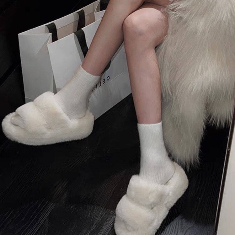 Dép Cotton Đế Dày Phối Lông Nhung Thời Trang Thu Đông Mới Cho Nữ