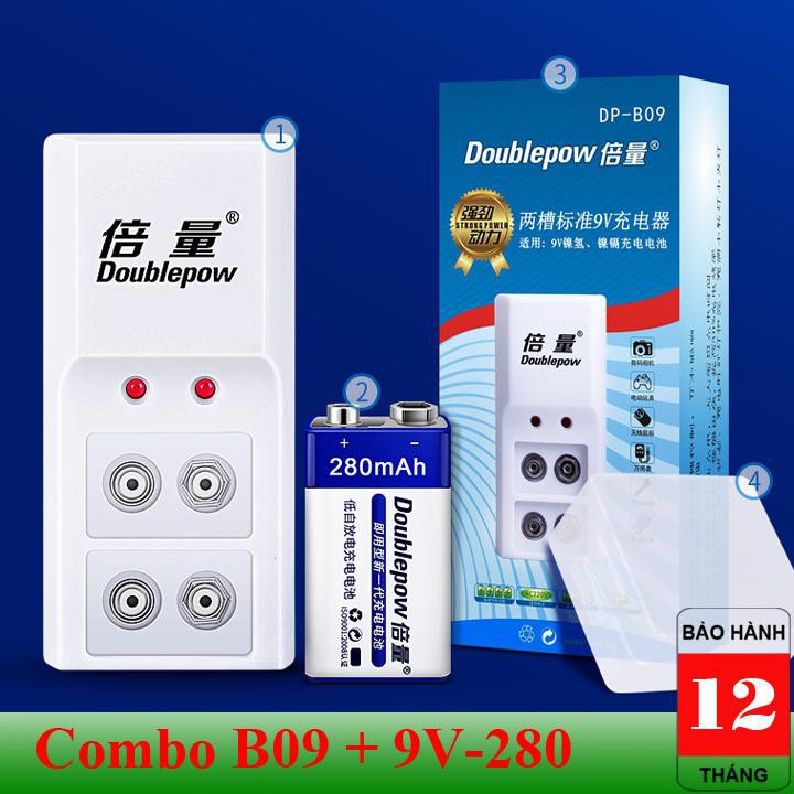 Sạc pin 9V Doublepow DP-B09 kèm 1 viên pin sạc 9V 6F22 Doublepow 280mAh hàng nhập khẩu chính hãng