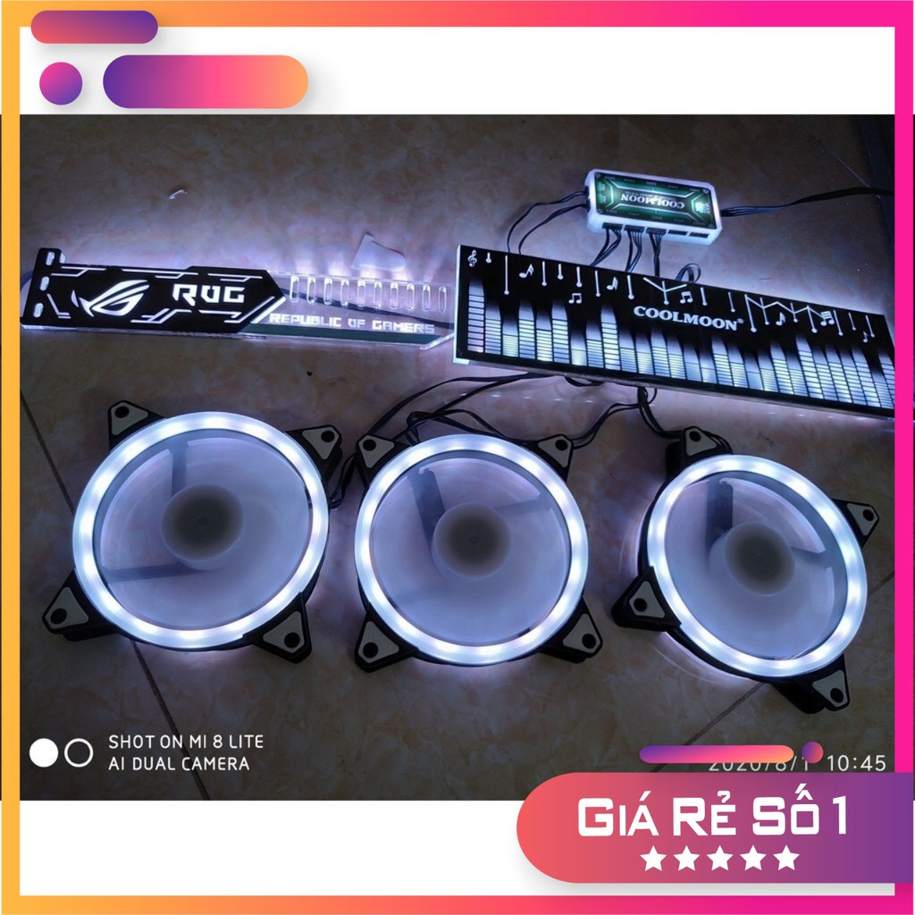 Bộ 3 fan led RGB trang trí case PC kèm giá đỡ vga và tấm chắn nguồn - Máy Tính Báo Hồng