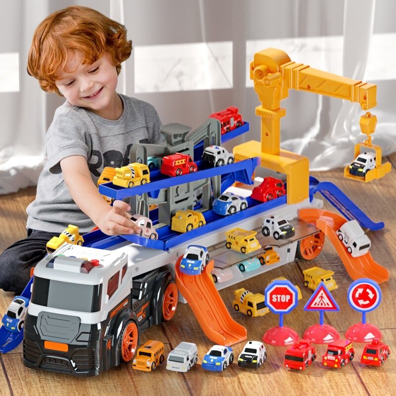 Đồ Chơi Ô Tô Ô Tô Bách Khoa Toàn Thư Kỹ Thuật Xe Container Chữa Cháy Mô Hình Xe Container Trẻ Em Giáo Dục Bé Trai Ba Bốn Tuổi