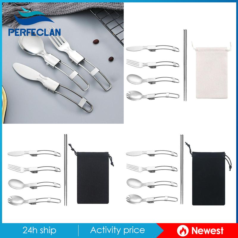 [Perfeclan] Bộ Dụng Cụ Ăn Uống Ngoài Trời Đũa Muỗng Nĩa Gấp Được