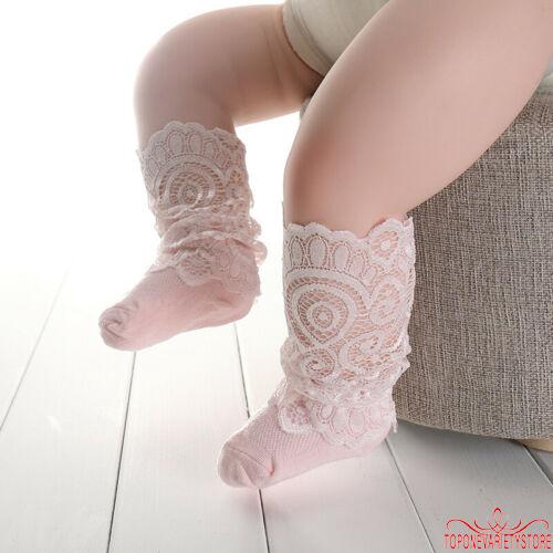 Vớ cotton phối ren dài đến đầu gối cho bé gái 0-3 tuổi