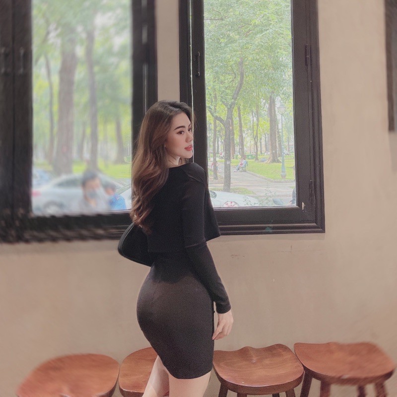 Set đầm thun ôm 2 dây, Váy thun body kèm áo khoác