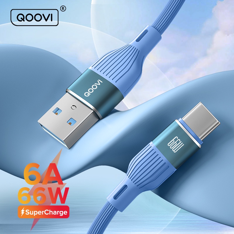 Dây cáp sạc nhanh QOOVI USB Type C 6A 66W 3.0 QC 4.0 thích hợp cho điện thoại Android Huawei Oppo