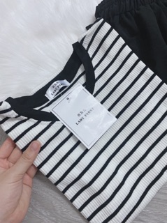 Set áo kẻ + chân váy yếm