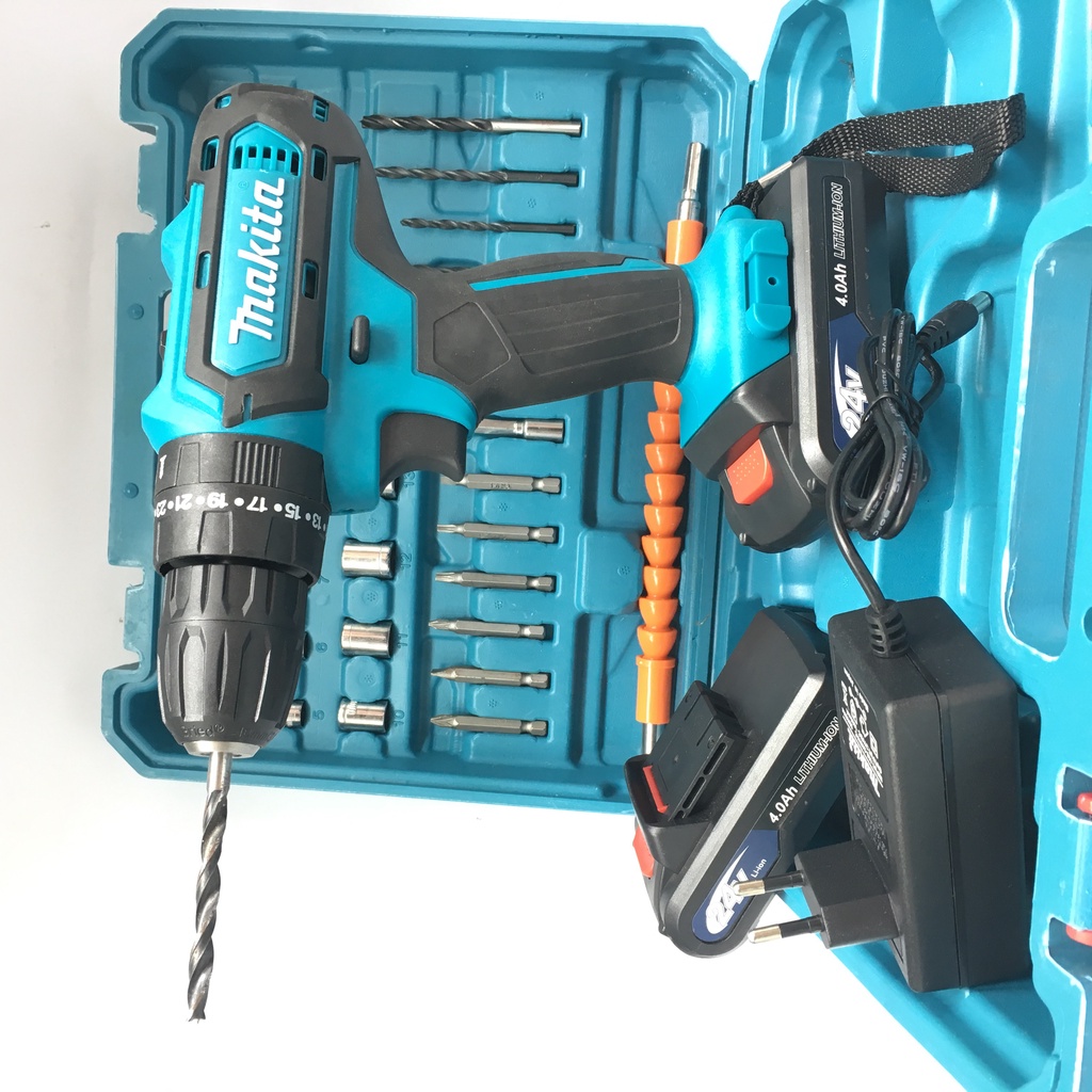 Máy khoan bê tông Pin cầm tay Makita 24v full phụ kiện - máy khoan Makita có búa khoan tường - bắt vít
