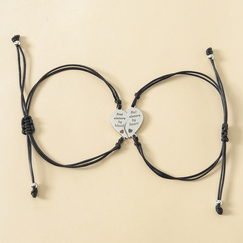 1 Cặp Vòng Tay Bện Dây Bằng Thép Không Gỉ Hình Trái Tim Khắc Chữ Best Friends Có Thể Điều Chỉnh