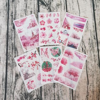 HCM - Bộ 6 tấm Sticker hoa Sakura anh đào Nhật Bản trang trí tập vở điện thoại
