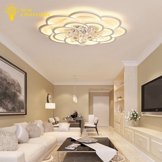 Đèn Ốp Trần Phòng Khách Lưu Ly Thảo THỦ ĐÔ LIGHTING Thiết Kế 2 Tầng Cánh Hoa So Le Kèm Viên Thả Pha Lê 2045-8+8