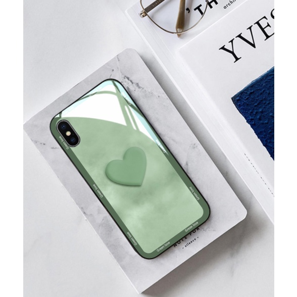 Ốp Điện Thoại Mặt Kính Cường Lực Họa Tiết Trái Tim Cho iphone X XS max 14 Pro max 8 plus 7 6 6s 11 pro max 12 mini 13