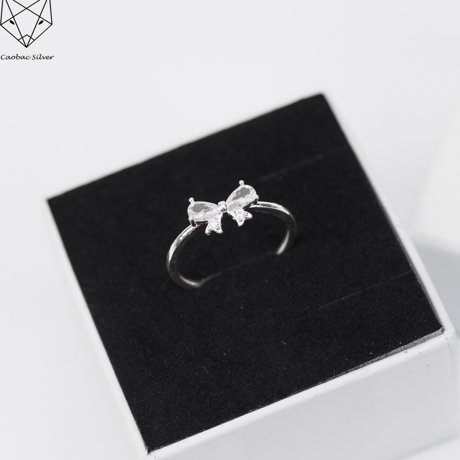 Nhẫn Nữ Bạc Ta CaoBac Silver Mặt Nhẫn Đính Đá Hoạ Tiết Hình Nơ Đính Đá Xinh Xắn Nhẫn Nơ Hợp Làm Quà Tặng Bạn Nữ