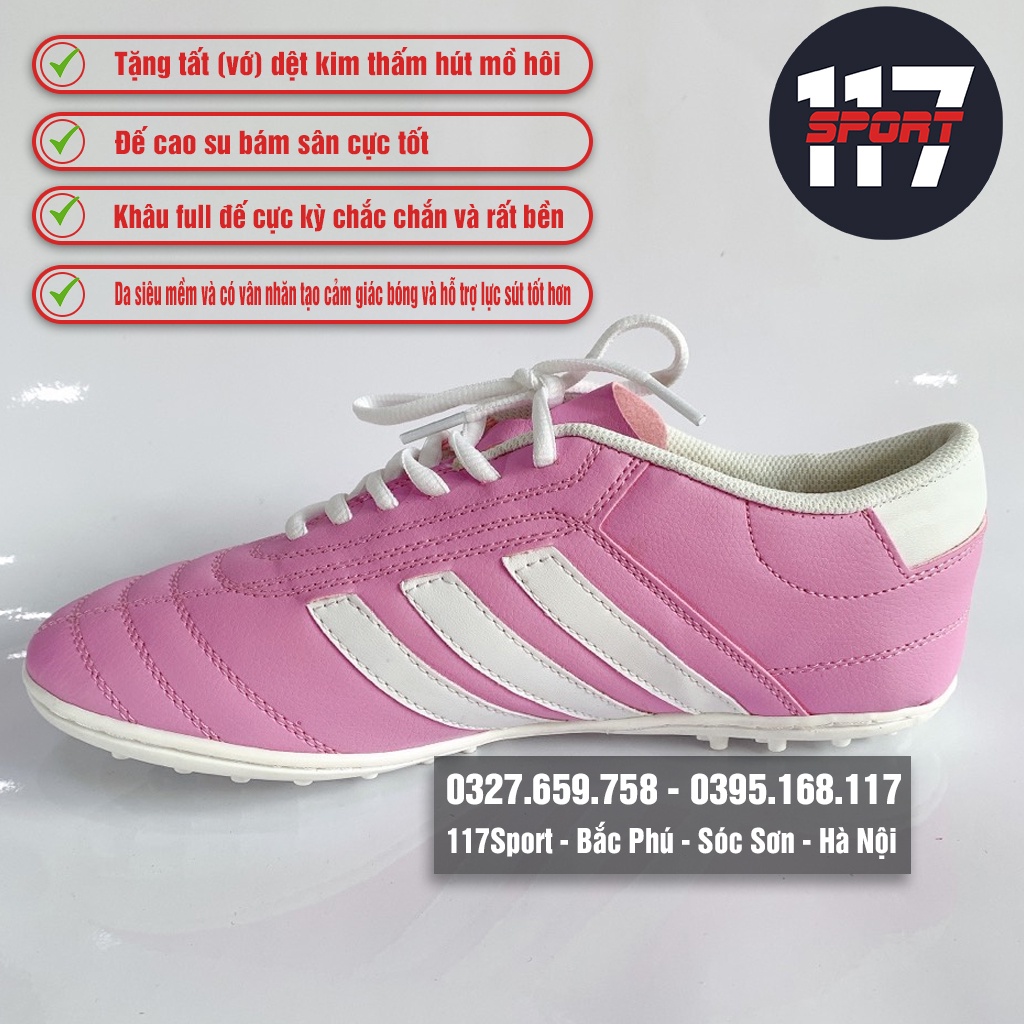 Giày Ba Sọc Màu Hồng Đế Cao Su Khâu Full Đế Hàng Chất Lượng Cao