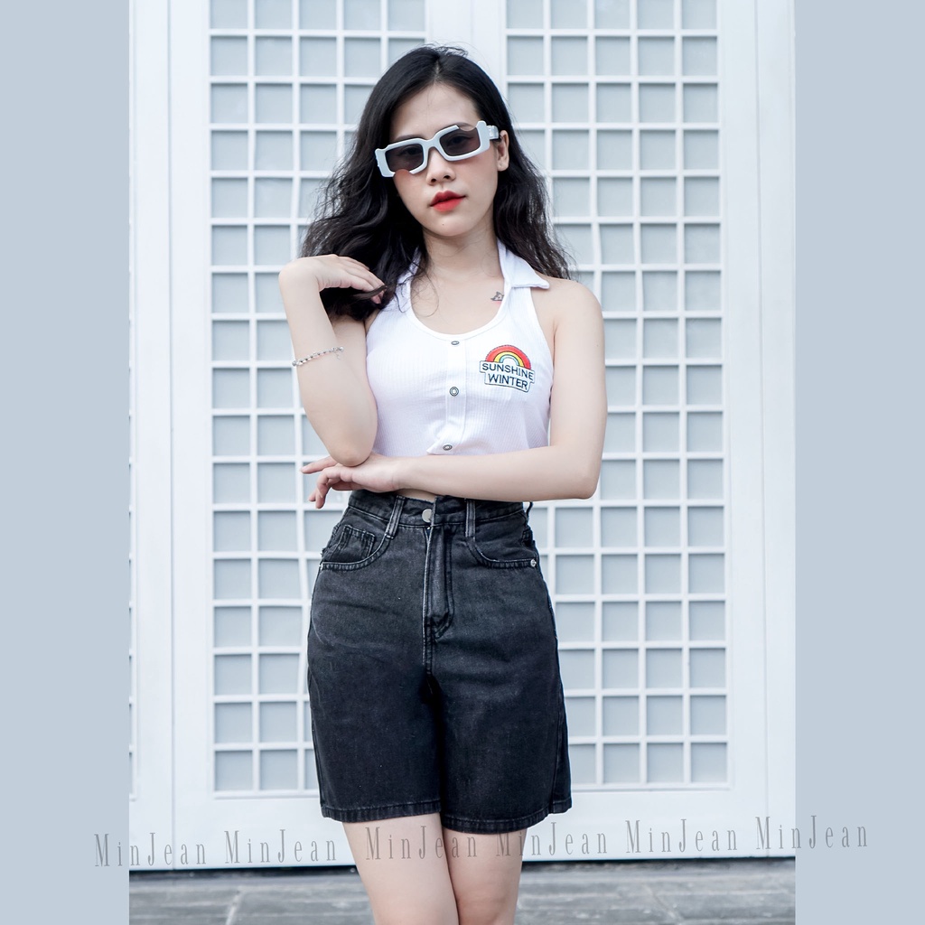 Quần Ngố Jean Nữ Lưng Cao Ombre MinJean M062 Tôn Dáng, Quần Lửng Nữ Loang Màu Lai Cuốn Vải Jean Không Co Giãn