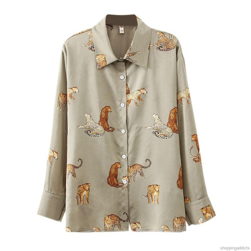 Áo Sơ Mi Dài Tay In Họa Tiết Da Báo Cá Tính Dành Cho Nữ