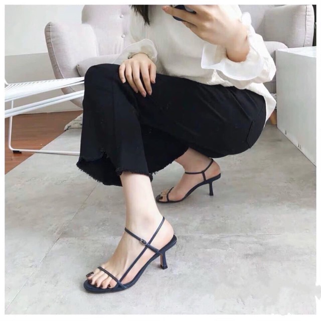 [Sỉ giày dép-Free ship] Giày sandal tiểu thư gót nhọn 3p quai mảnh dọc chanh xả