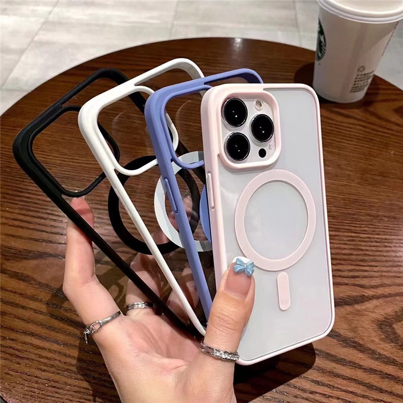 Ốp điện thoại cứng Acrylic trong suốt không dây từ tính cho iPhone 15 14 13 12 Pro Max 11 X XR XS