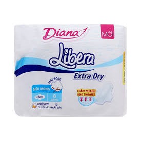 Băng Vệ Sinh Diana Libera Extra Dry Mặt Bông Siêu Mỏng Cánh (Gói 8 Miếng)