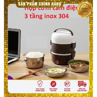 (siêu sale) Hộp cơm hâm nóng cắm điện inox 3 tầng có kèm ảnh thật