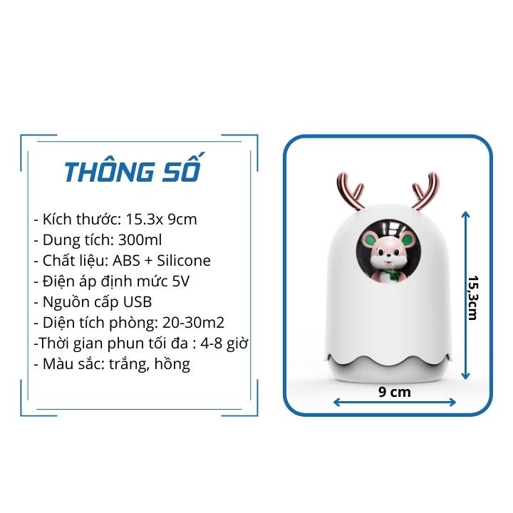 Máy xông tinh dầu, phun sương tạo ẩm hình dễ thương decor phòng ngủ dung tích 300ml MX7