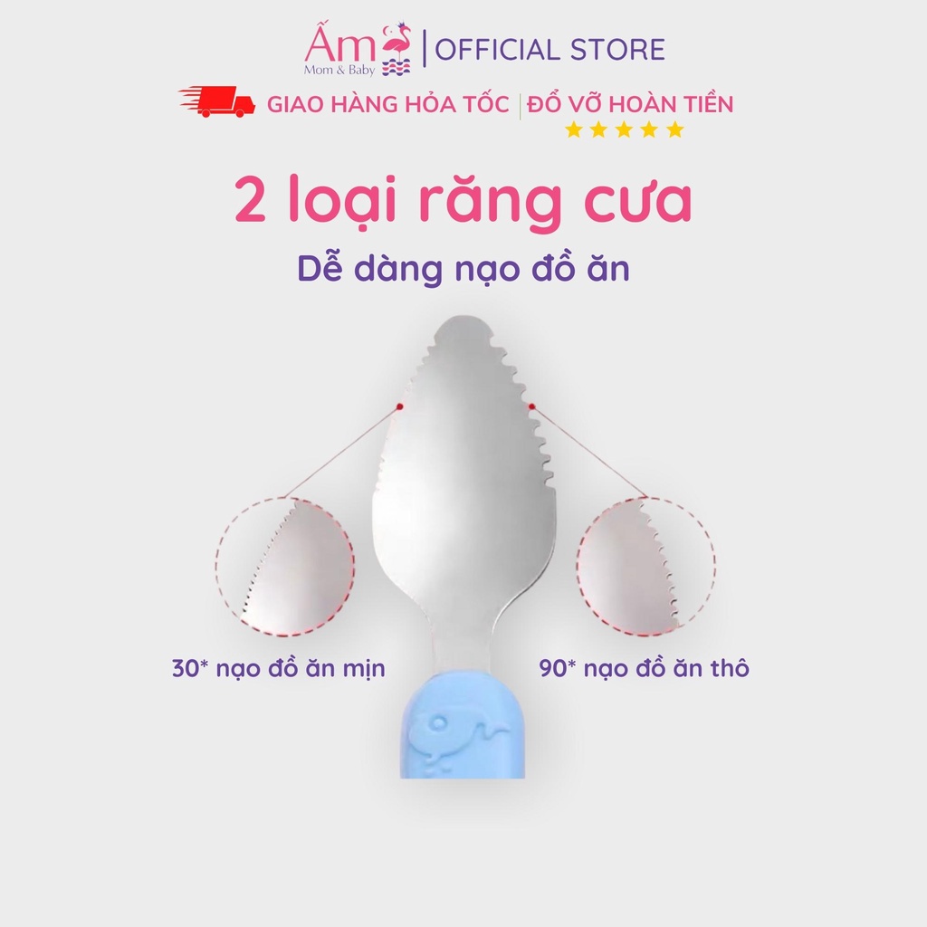 Thìa Tập Ăn Silicon Nạo Hoa Quả 2 Đầu Cho Bé Ấm Baby Nhỏ Gọn Tiện Dụng Ấm Gift Decor