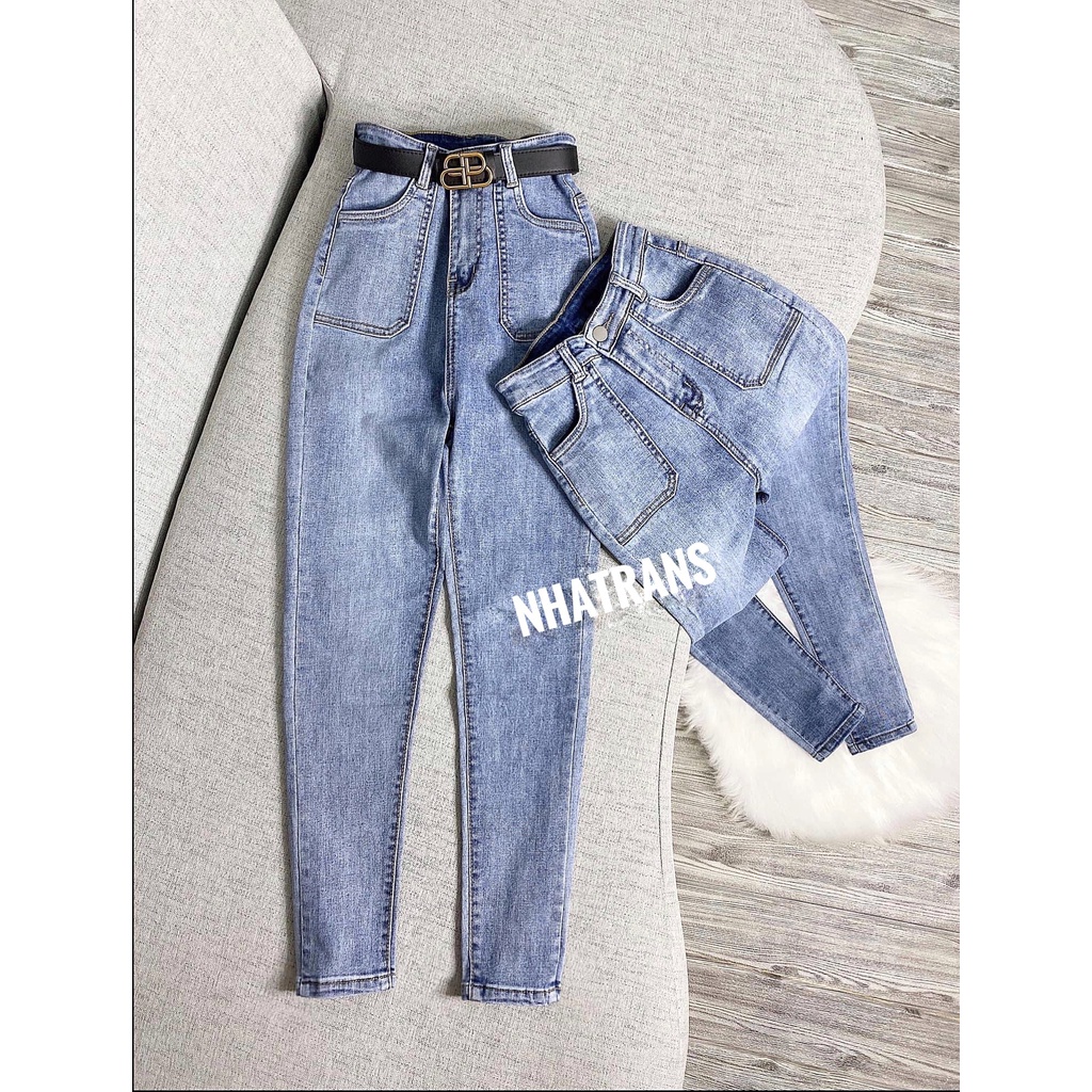 Quần Jean nữ lưng cao ôm co dãn, quần bò cạp cao ôm hai túi tròn phom ôm | BigBuy360 - bigbuy360.vn