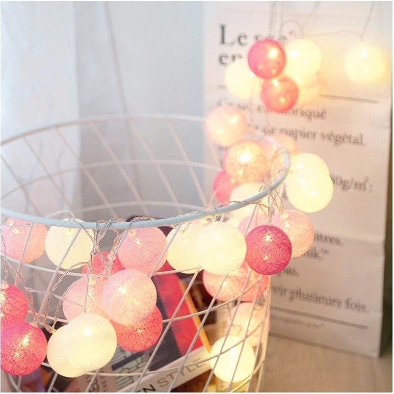 Đèn LED dây 20 bóng hình ball cotton siêu sáng dùng trang trí tiệc,nhà cửa,phòng ngủ