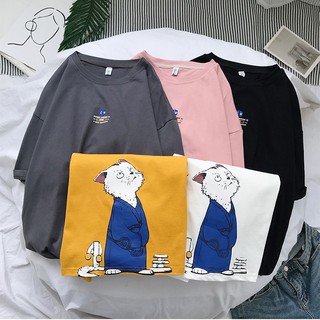 [Ảnh thật] Áo thun tay lỡ mèo cá [ áo thun tay lỡ unisex nam nữ đều mặc được]