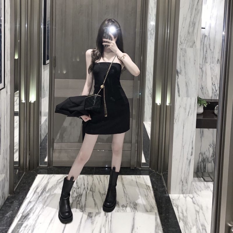 Set áo khoác ngắn croptop mix váy ống cup ngực phong cách cá tính