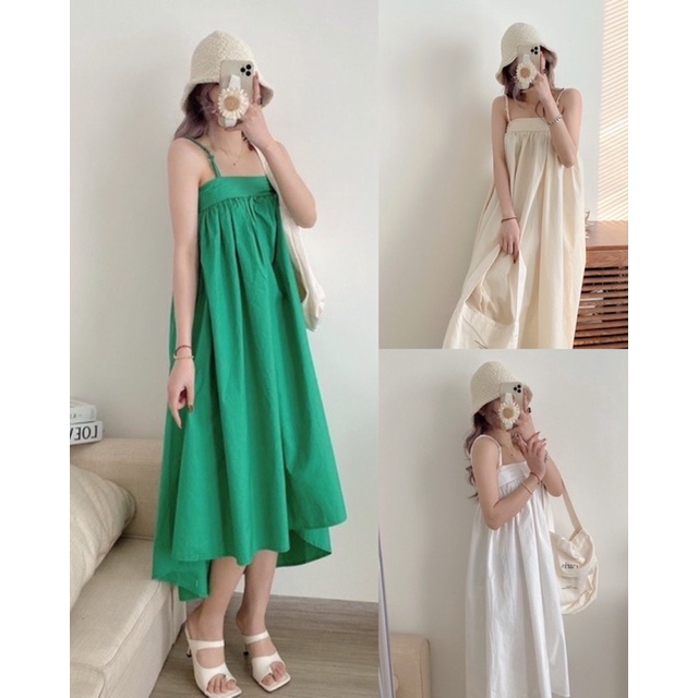 Váy maxi xoè dài hai dây ôm ngực tiểu thư sang trọng chanh sả đi biển du lịch phong cách nàng thơ vintage hàn quốc