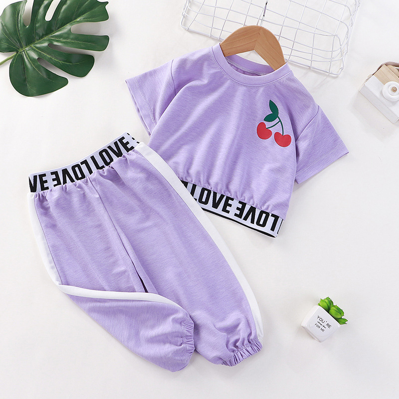 Set Áo Thun + Quần Dài Thể Thao Thời Trang Mùa Hè Cho Bé Gái 4-9 Tuổi